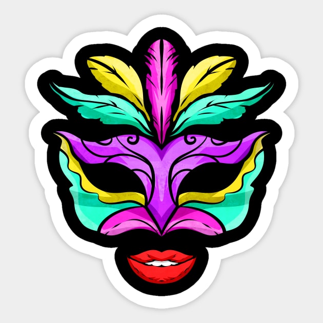 Purple, Green And Golden Mask With Red Lips For Mardi Gras Sticker by SinBle